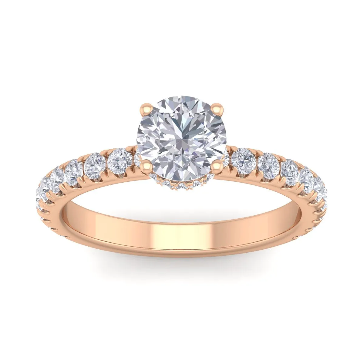 1 1/2 Carat Round Shape Hidden Halo Moissanite Engagement Ring In 14 Karat Rose Gold