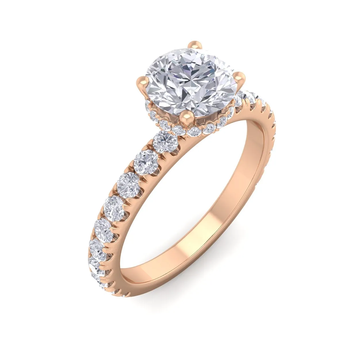 1 1/2 Carat Round Shape Hidden Halo Moissanite Engagement Ring In 14 Karat Rose Gold