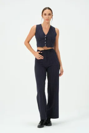 135-Grace Pants Wide Leg Navy Striped