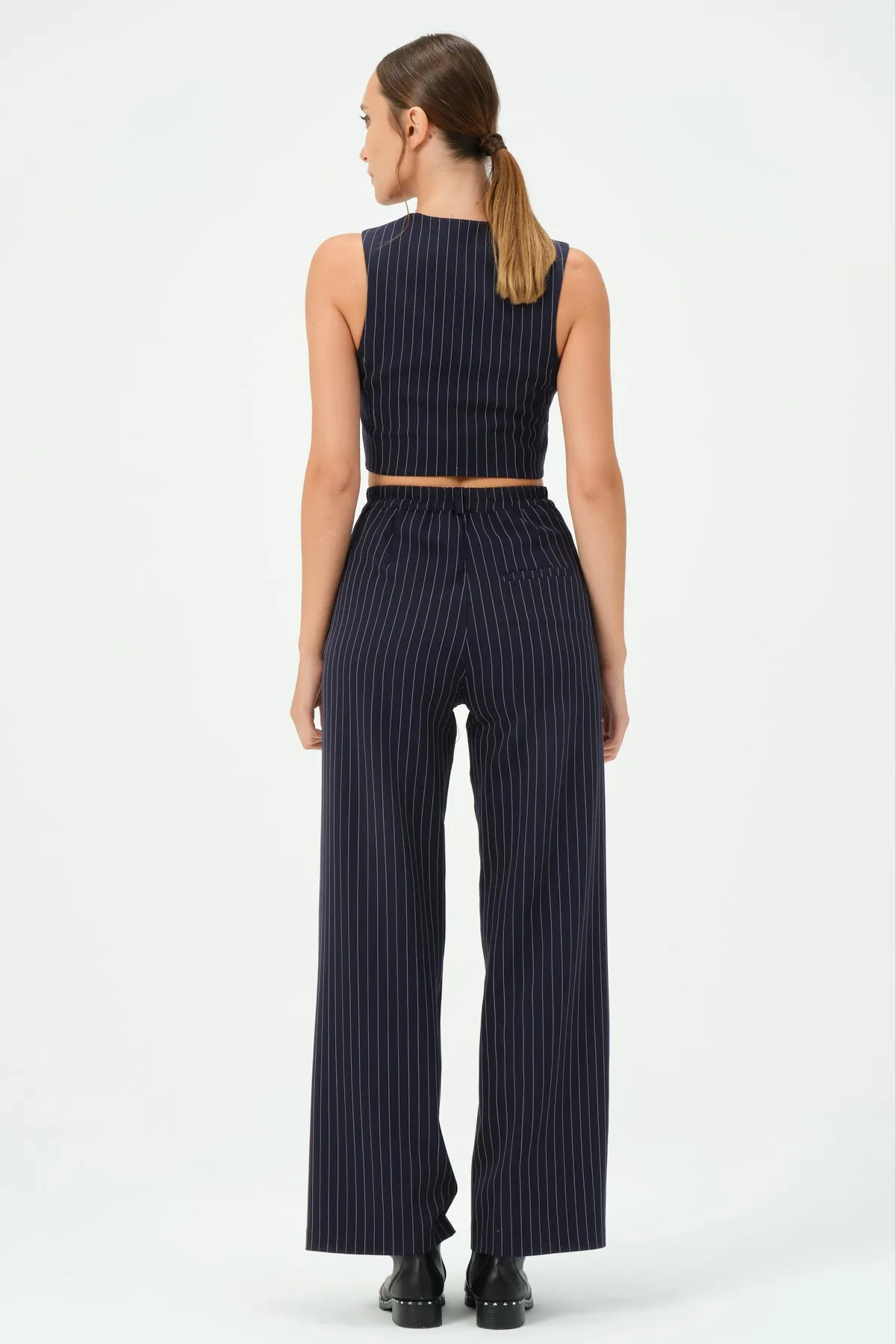 135-Grace Pants Wide Leg Navy Striped