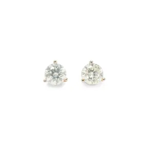 14K White Gold 3 Prong Natural Round Diamond Solitaire Stud Earrings 0.91TCW