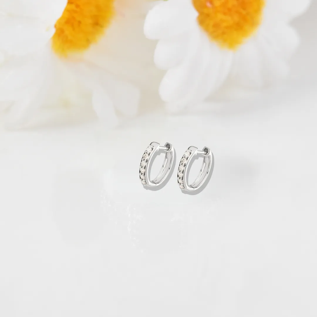 14k White Gold Diamond Hinged Hoop Earrings