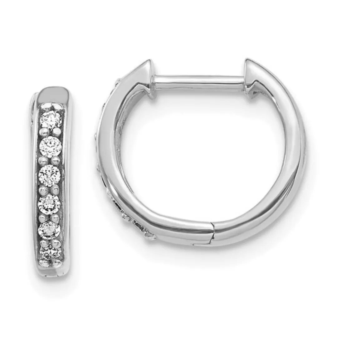 14k White Gold Diamond Hinged Hoop Earrings