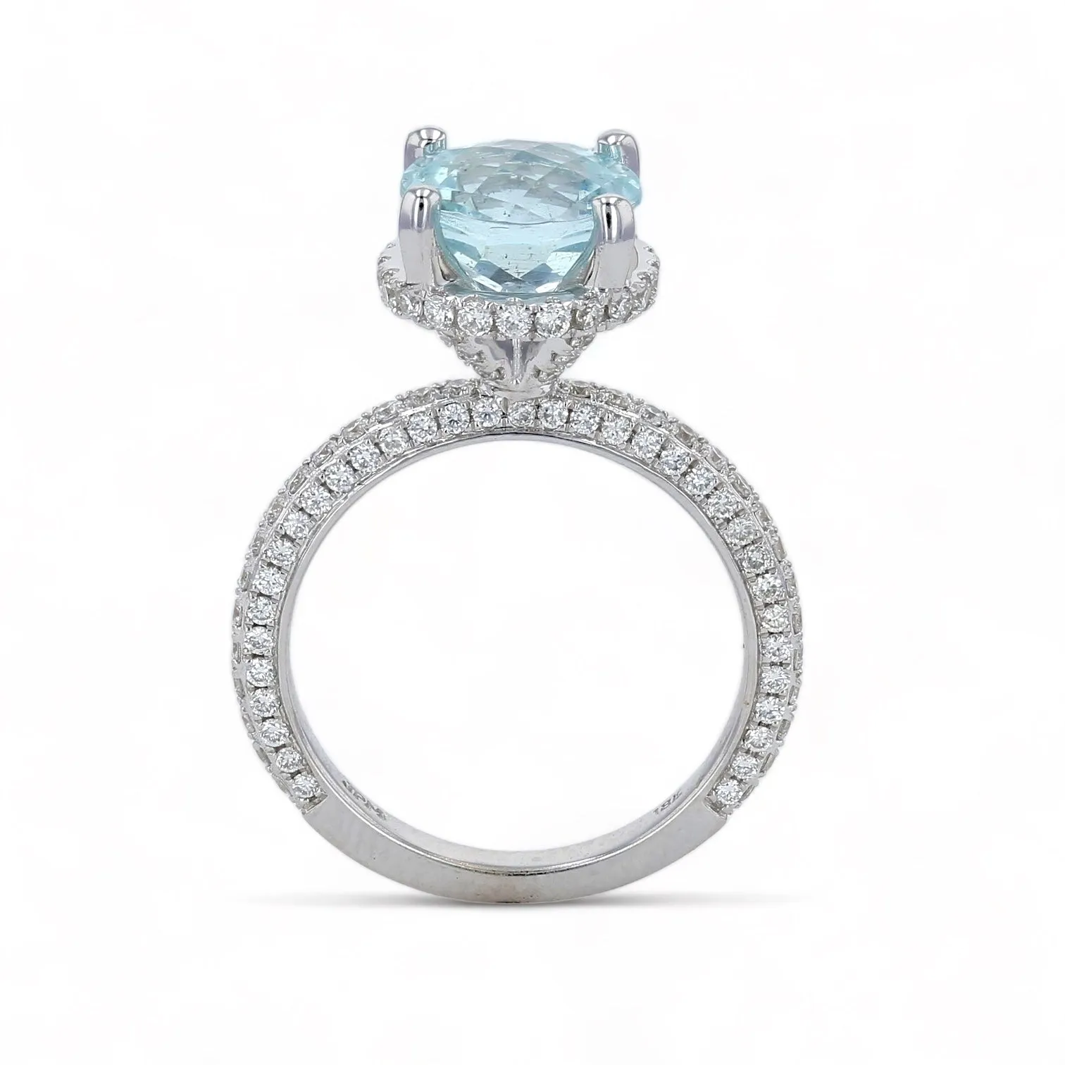 18k White gold solitary halo 0.75Ct diamonds and 2Ct natural aquamarine solitary-5000