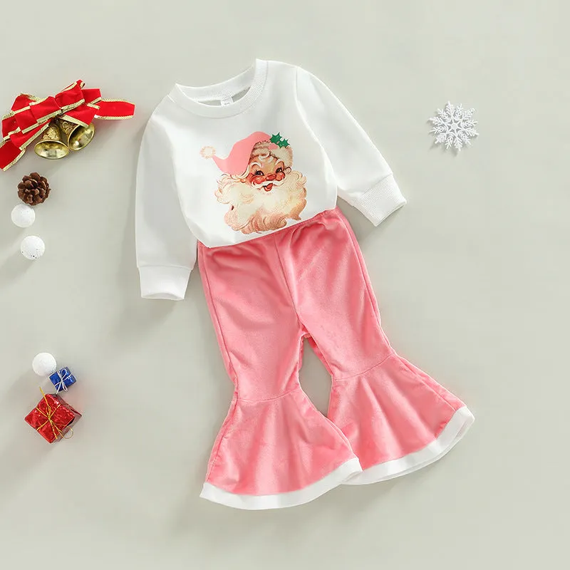 2 Pieces Set Baby Kid Girls Christmas Cartoon Print Tops And Solid Color Pants Wholesale 23101522