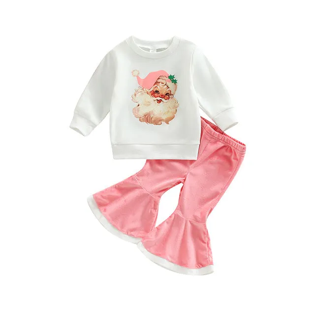 2 Pieces Set Baby Kid Girls Christmas Cartoon Print Tops And Solid Color Pants Wholesale 23101522