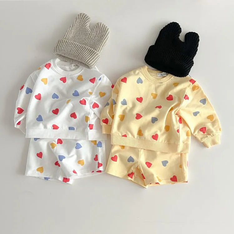 2 Pieces Set Baby Kid Girls Love heart Print Tops And Shorts Wholesale 231130112