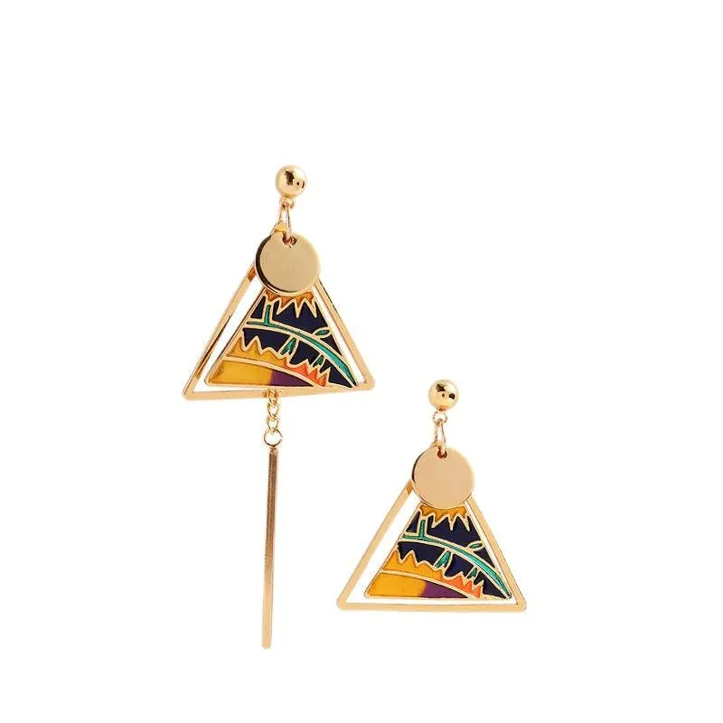 925 Silver Bohemian Style Retro 3D Handmade Triangle Tassel Earrings