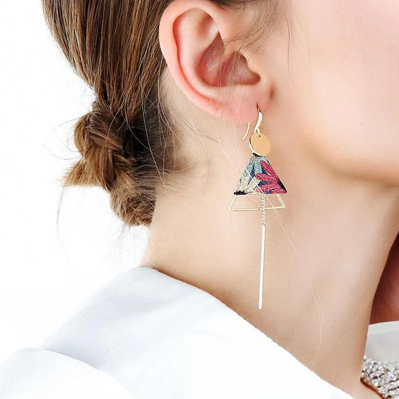 925 Silver Bohemian Style Retro 3D Handmade Triangle Tassel Earrings