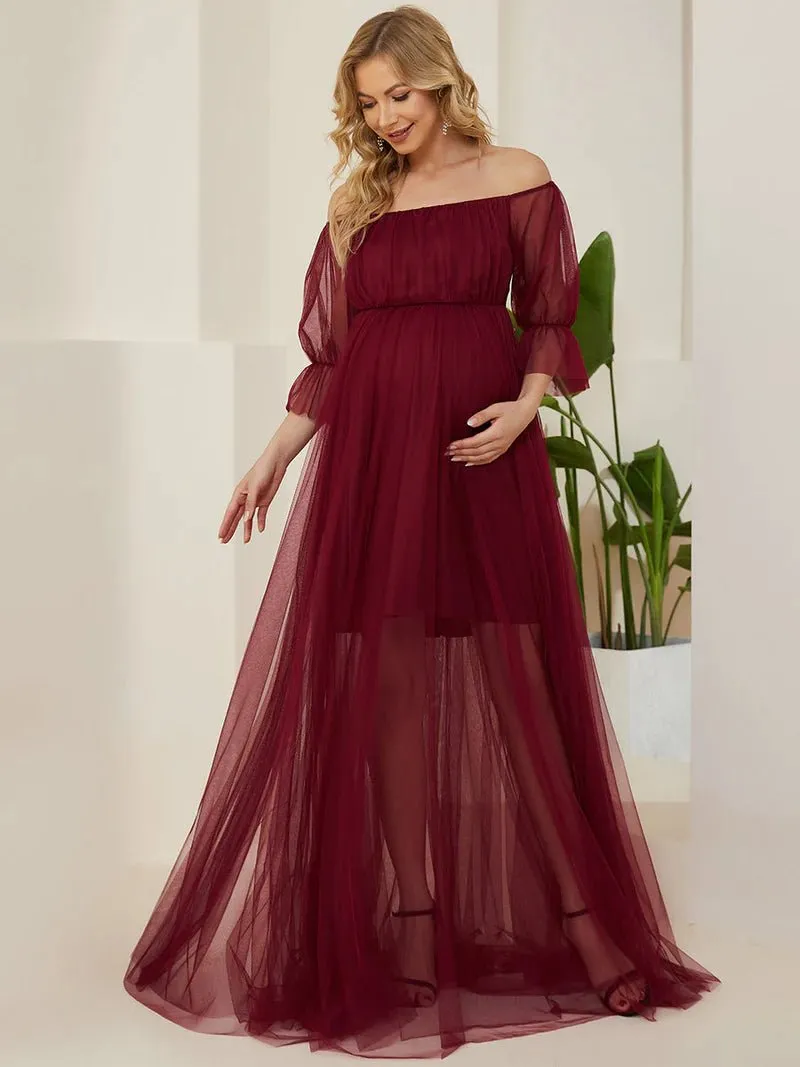 A Line Short Puff Sleeves Bridesmaid Dress