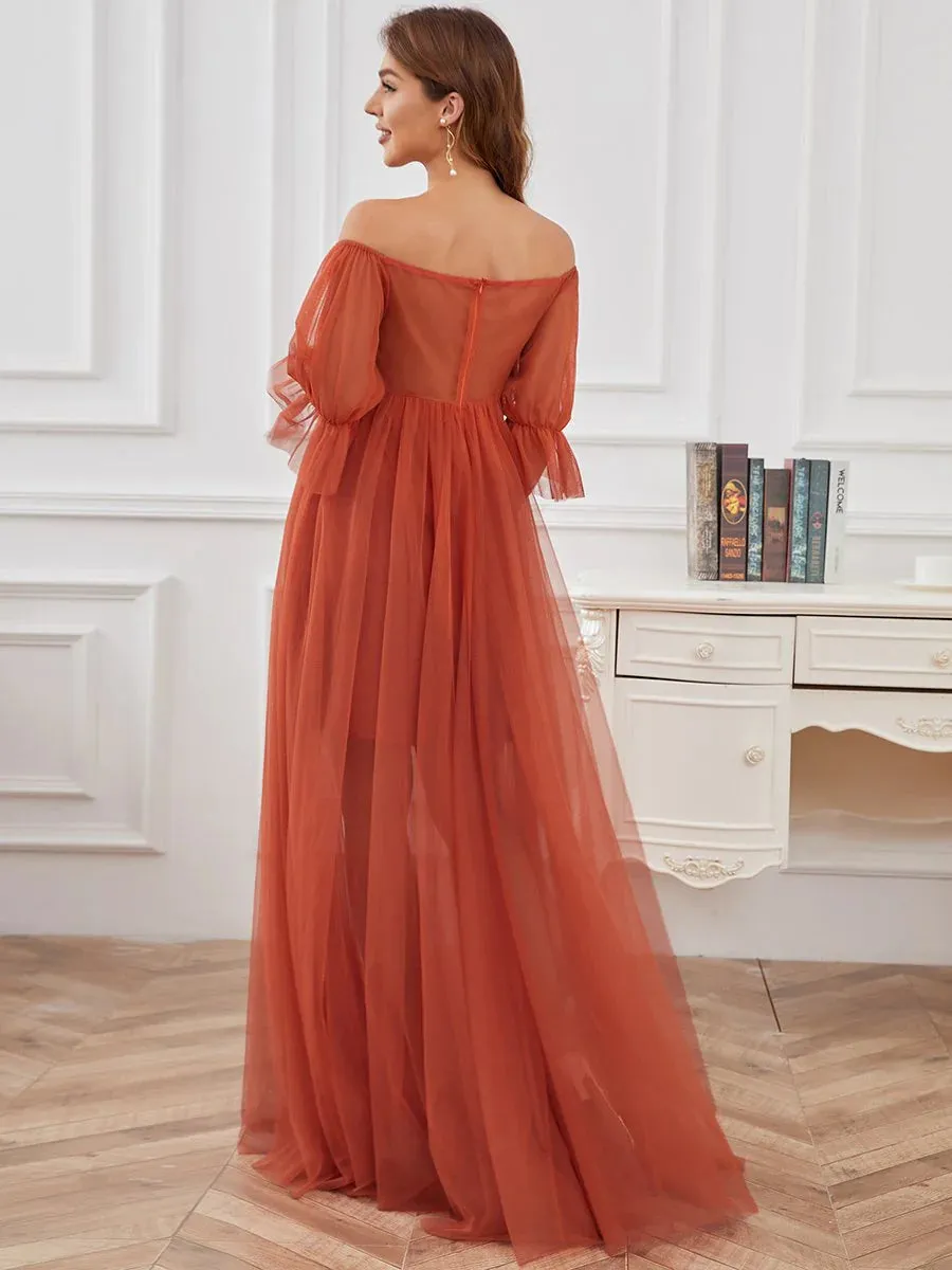 A Line Short Puff Sleeves Bridesmaid Dress