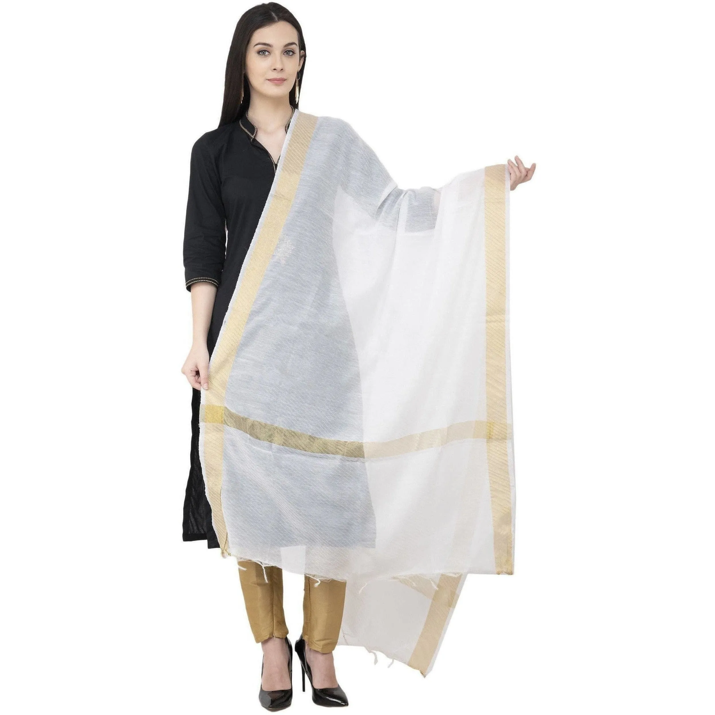 A R Silk Chanderi Crush Design White Color Dupatta