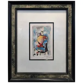 Abstract Signed Lithograph of Seated Women