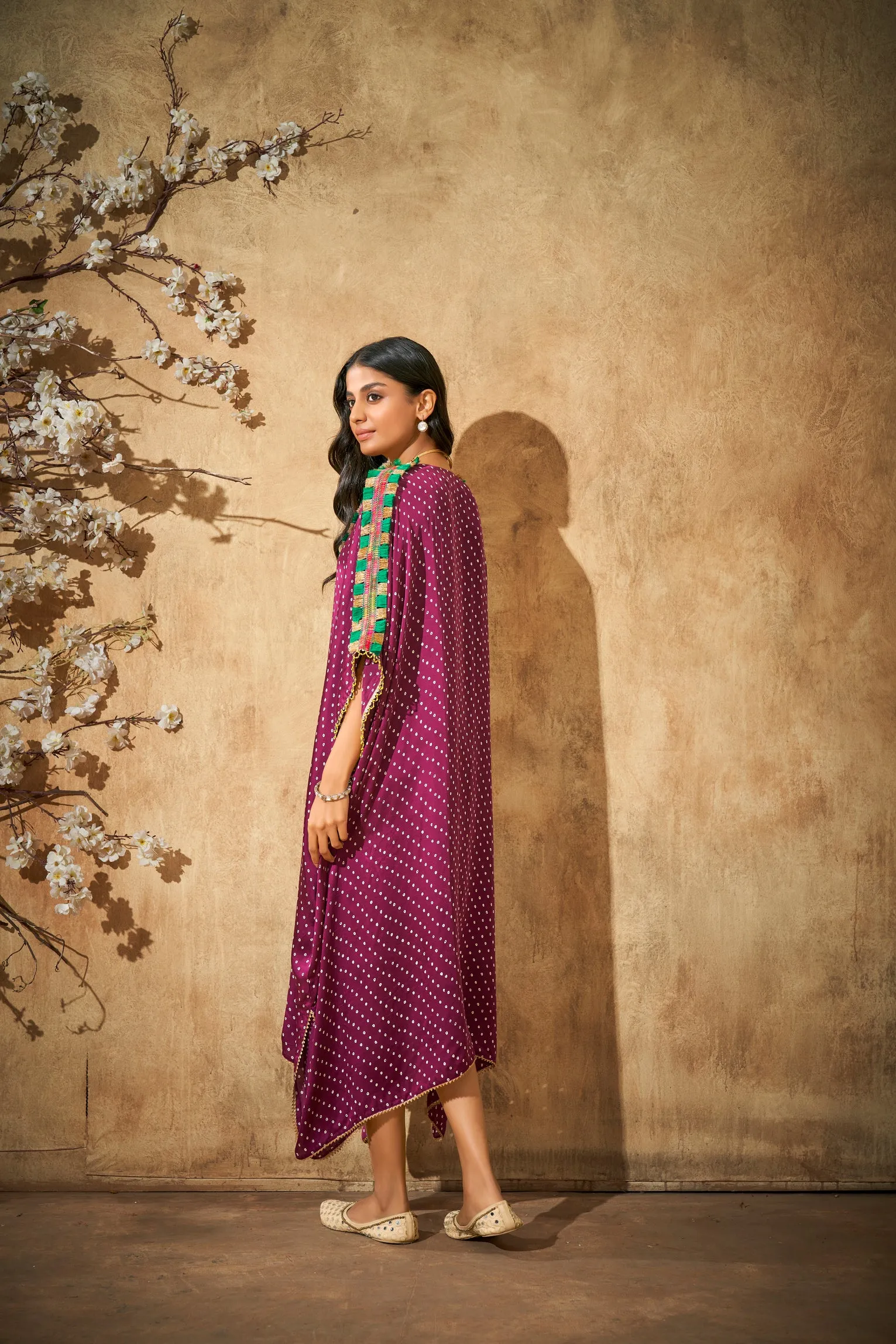 Aditi Somani's Beautiful Wine Bandhej v neck kaftan  - Rent