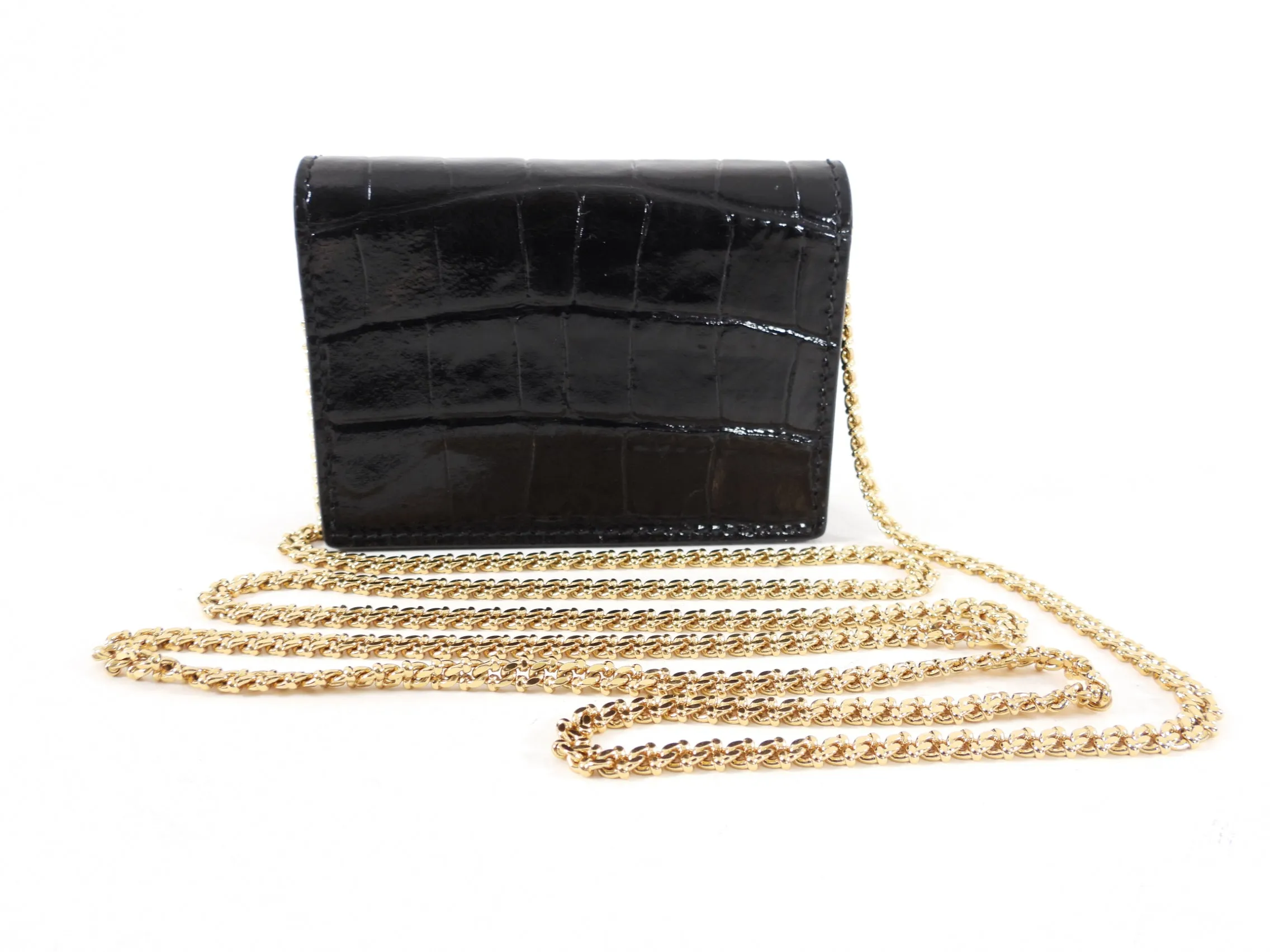 Alexander McQueen Black Embossed Card Holder on Chain