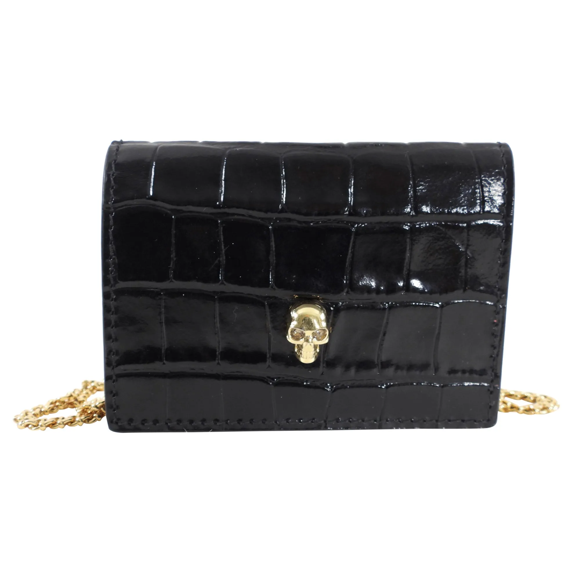 Alexander McQueen Black Embossed Card Holder on Chain