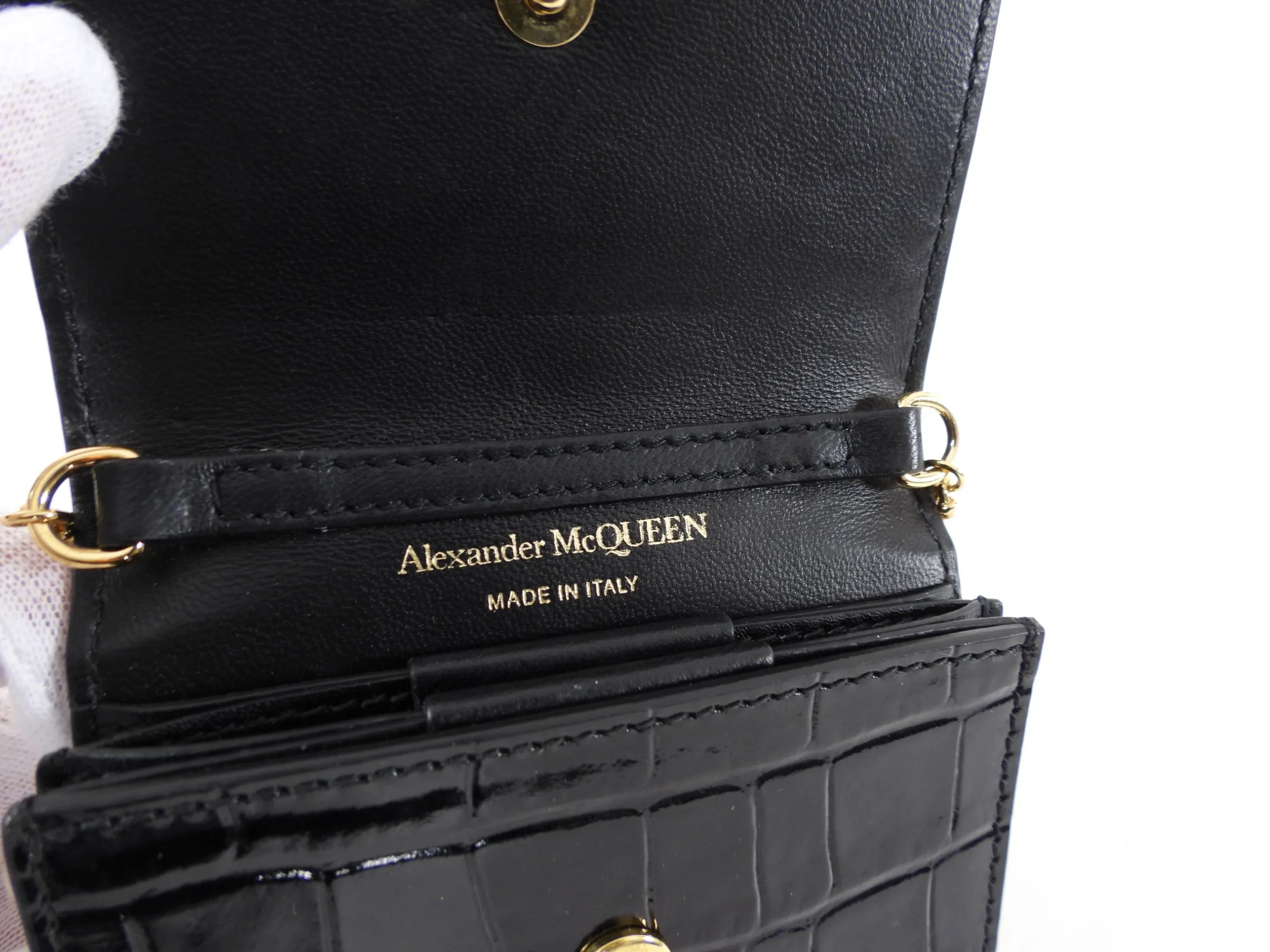 Alexander McQueen Black Embossed Card Holder on Chain