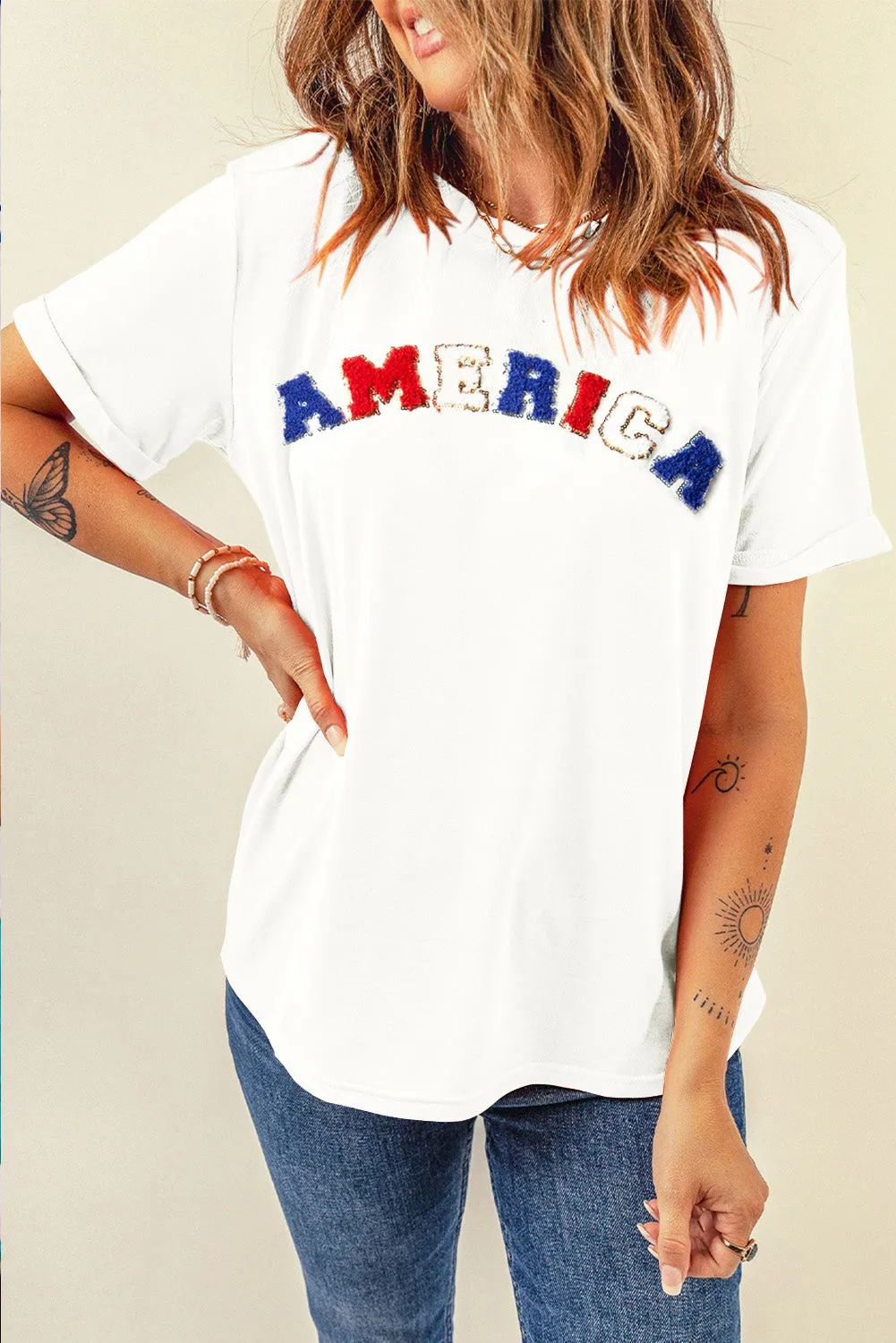 AMERICA Rundhals-Kurzarm-T-Shirt