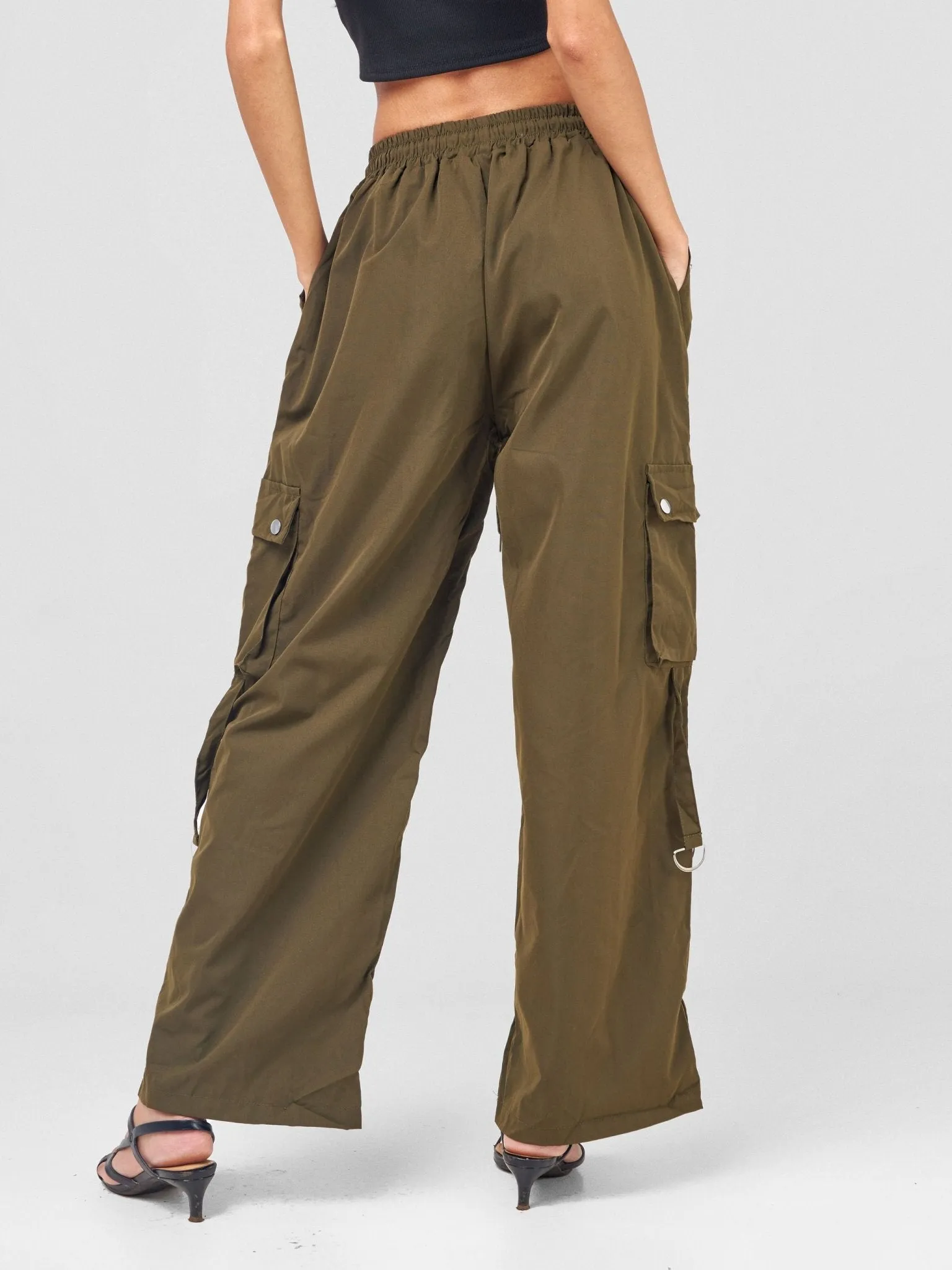 Anika Midi Rise ''Design'' Straight Fit Cargo Trousers - Army Green