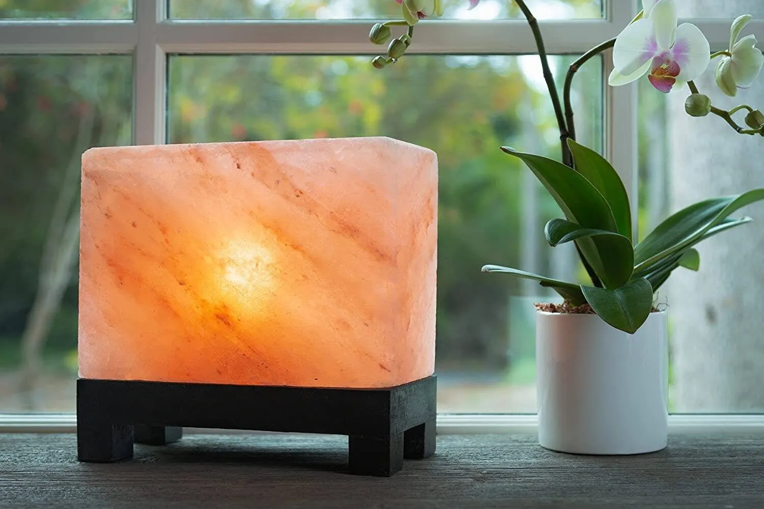 Authentic 11.5 lbs Pink Himalayan Salt Lamp with Crafted Wood Base