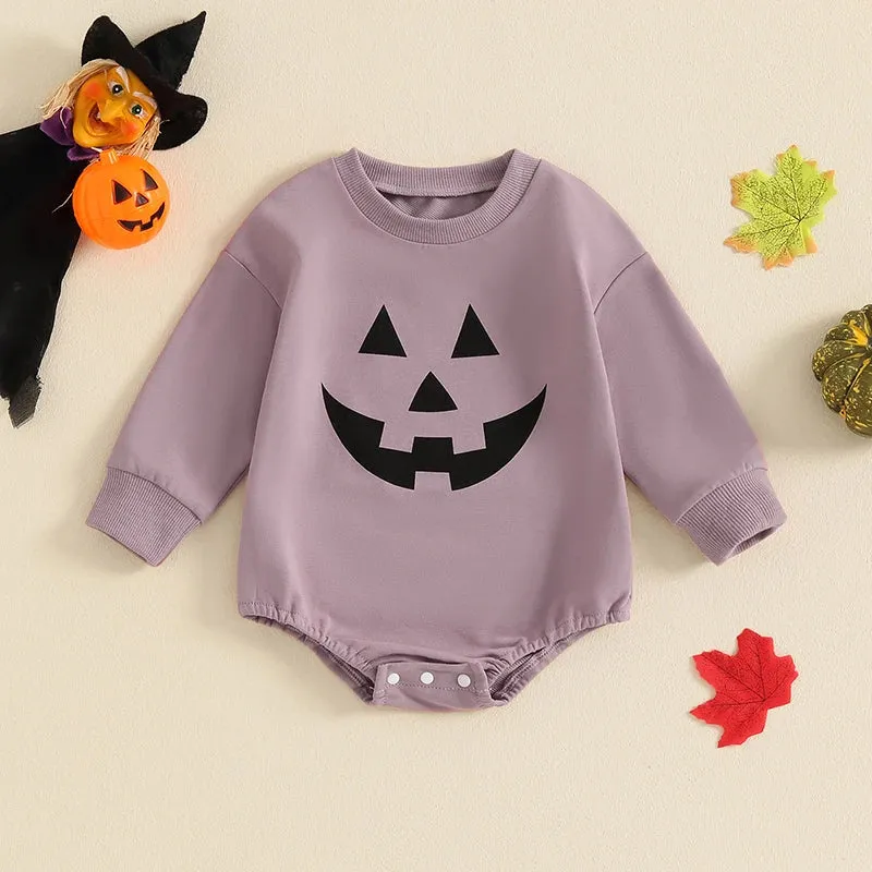 Baby Boys Girls Halloween Pumpkin Face Romper Onesie Layette