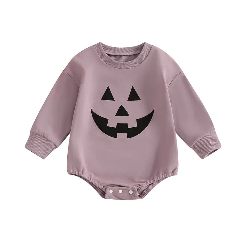 Baby Boys Girls Halloween Pumpkin Face Romper Onesie Layette