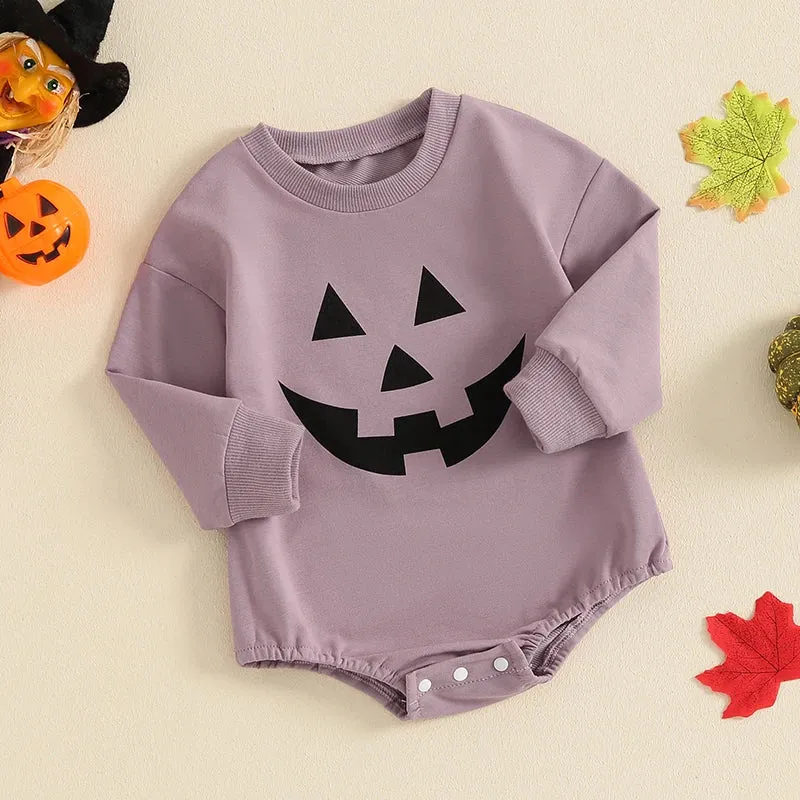 Baby Boys Girls Halloween Pumpkin Face Romper Onesie Layette