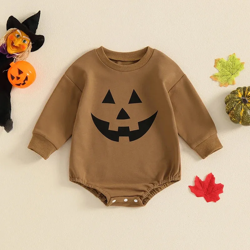 Baby Boys Halloween Jack O Lantern Face Onesie Romper