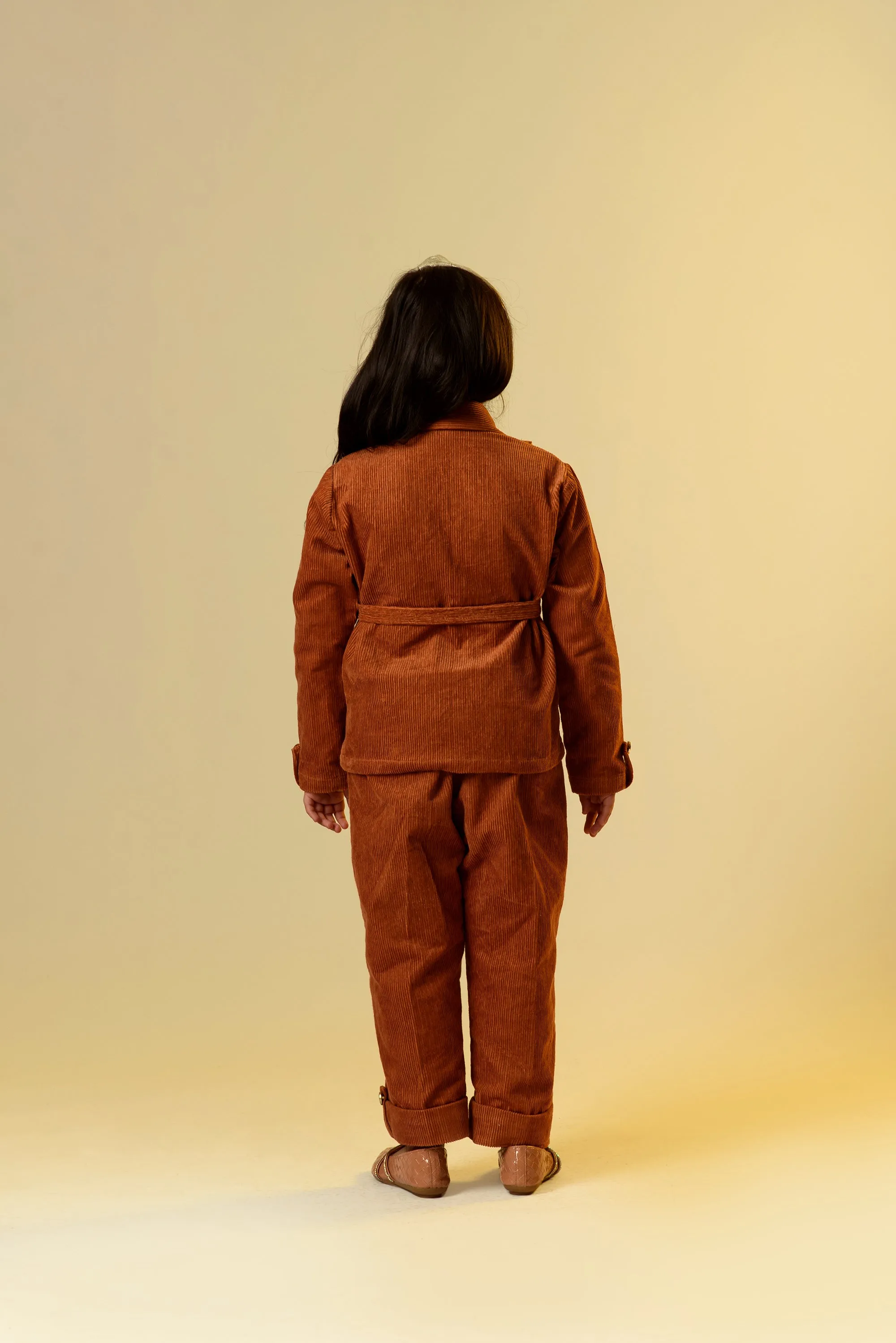 Backwood Radiance- Organic Corduroy Shirt & Trousers With Belt For Girls