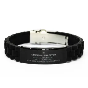 Badass Funeral Director Gifts, I'm Funeral Director not a magician, Sarcastic Black Glidelock Clasp Bracelet for Funeral Director Birthday Christmas for  Men, Women, Friends, Coworkers