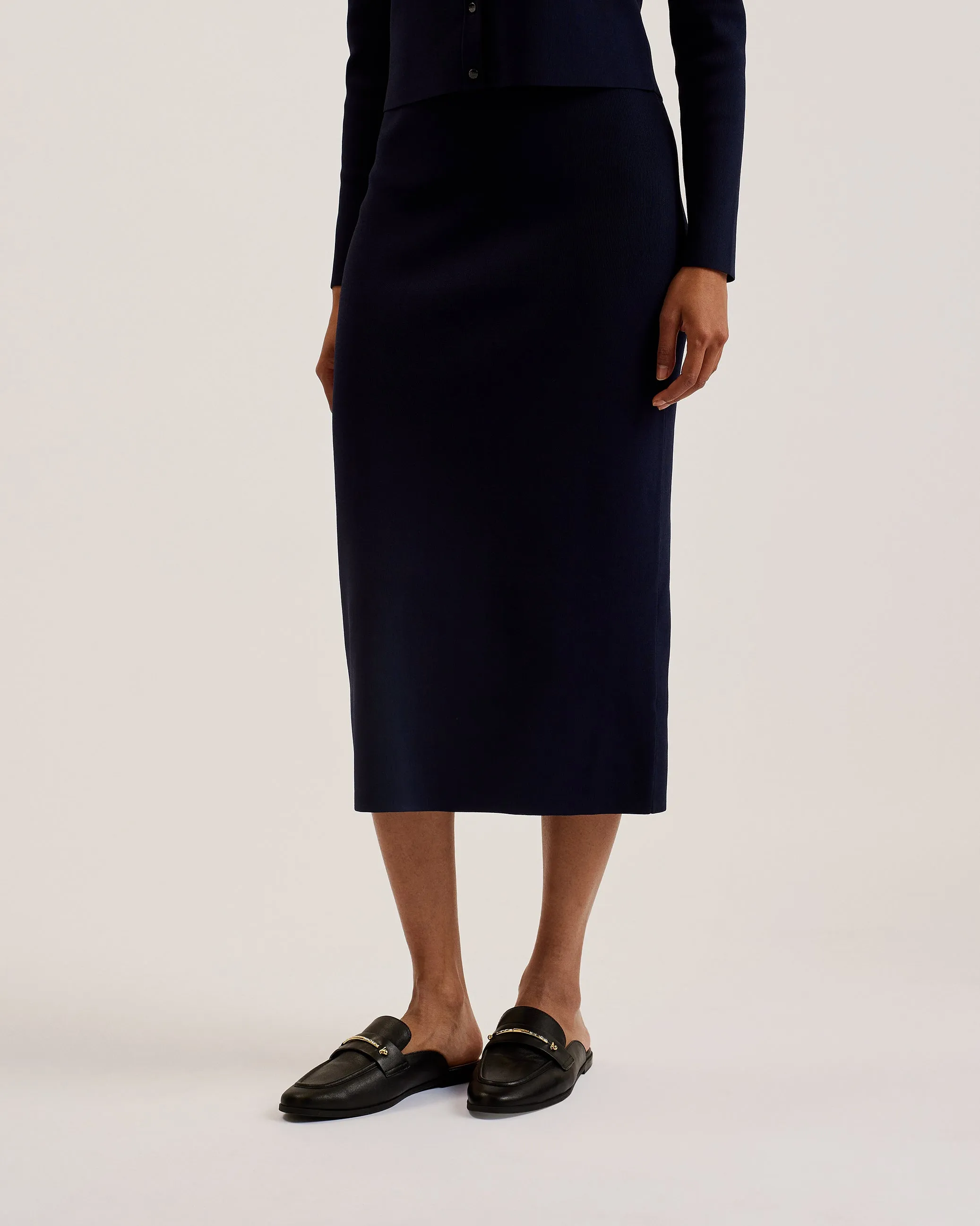 Barbrha Knitted Bodycon Midi Skirt Dk-Blue