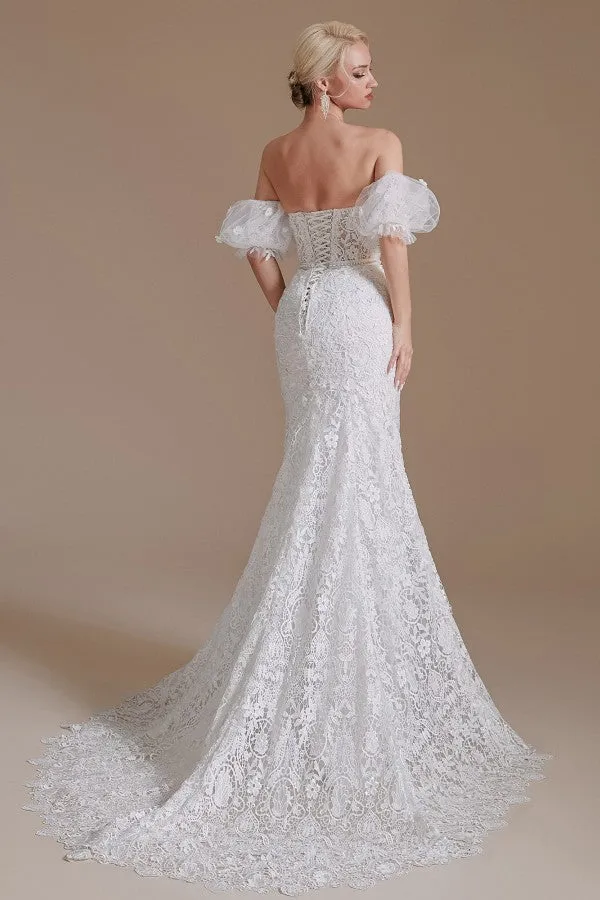 Beautiful Long Mermaid Sweetheart Lace Wedding Dresses with Detachable Sleeves