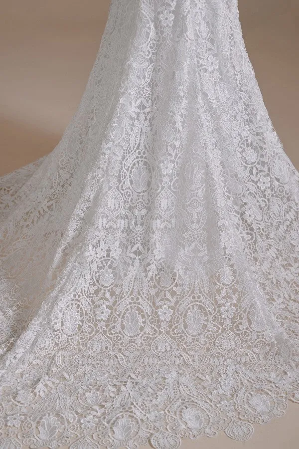 Beautiful Long Mermaid Sweetheart Lace Wedding Dresses with Detachable Sleeves