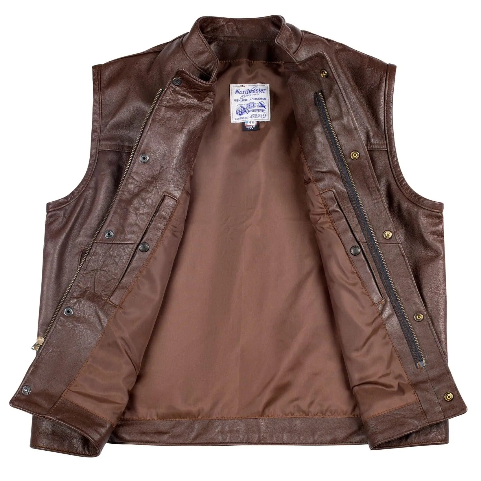 Beck® Mens 566 Horsehide Leather Motorcycle Vest (Chestnut Brown)