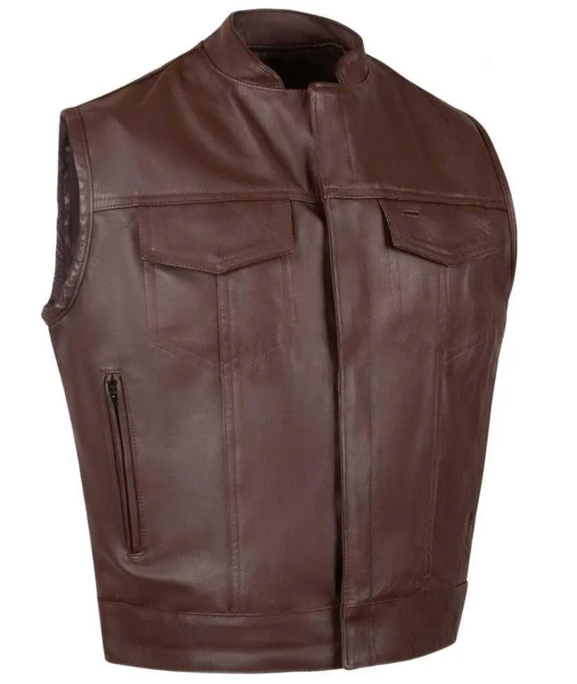 Beck® Mens 566 Horsehide Leather Motorcycle Vest (Chestnut Brown)