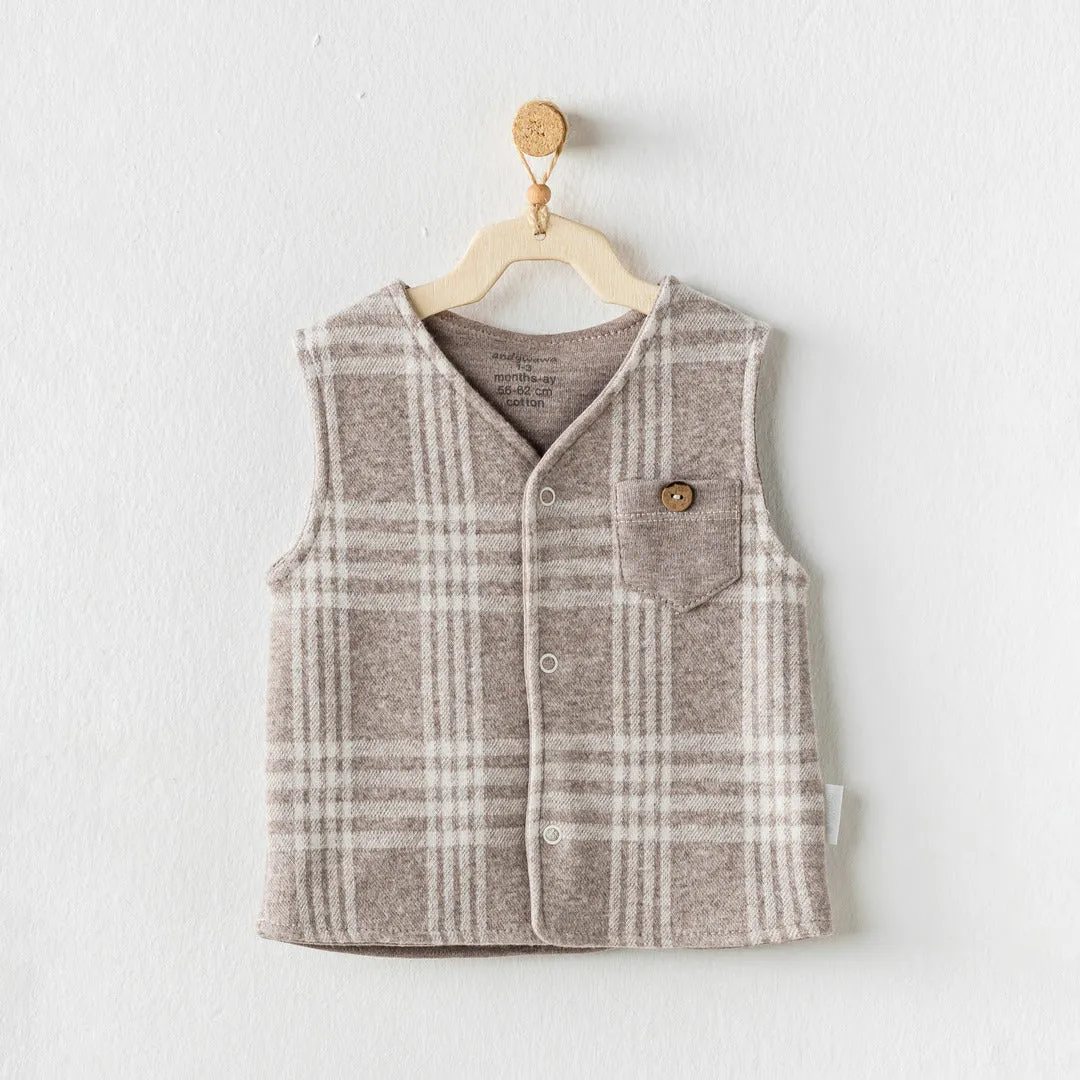 Beige Plaid Pocket Vest