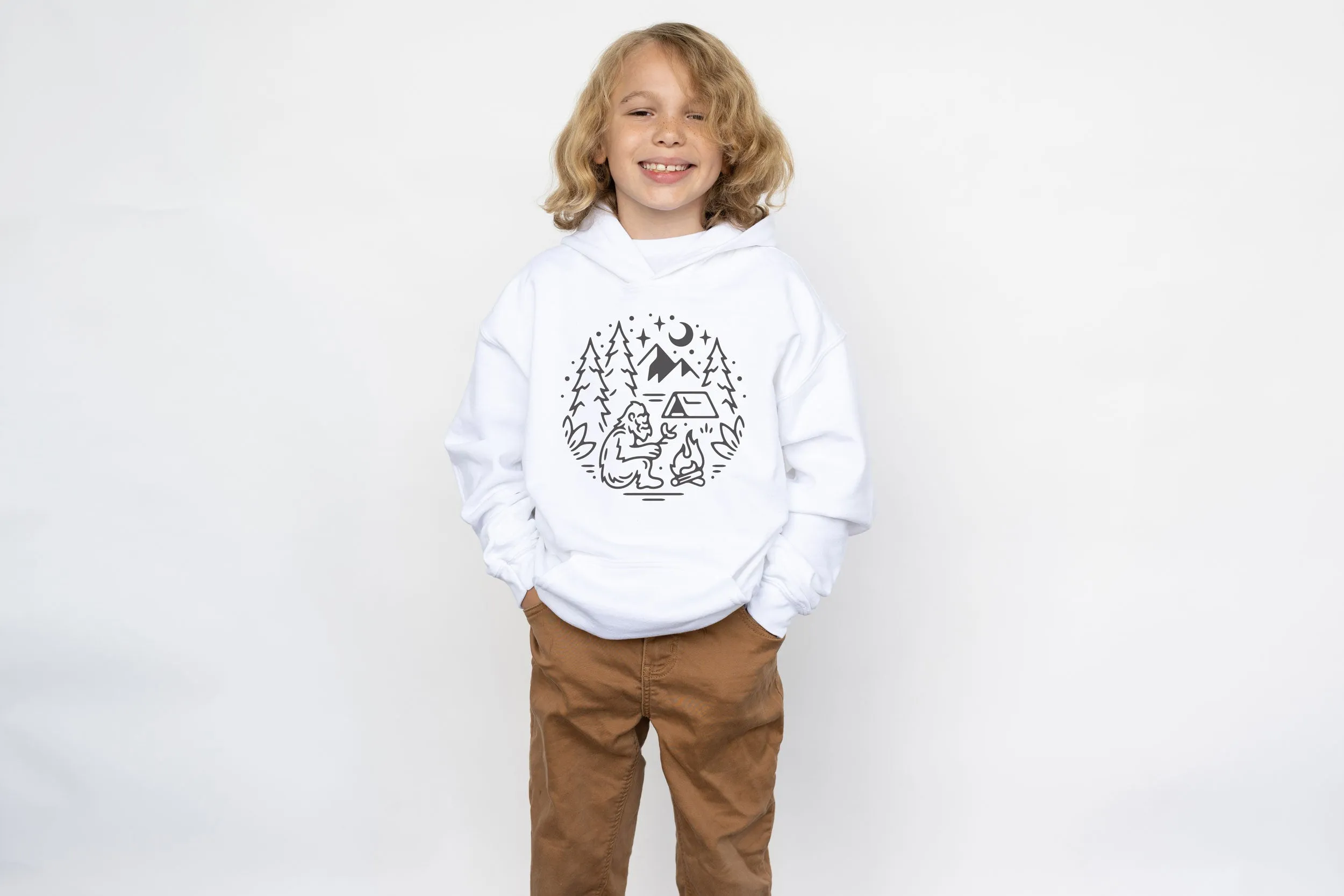 Bigfoot Camping Kids Hoodies - Light or Dark Artwork