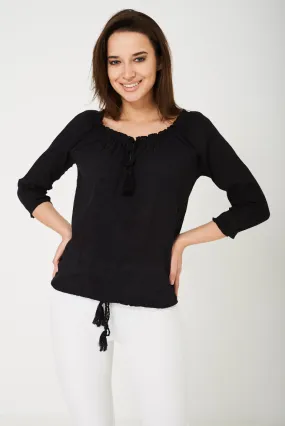 BIK BOK Embroidered Black Top