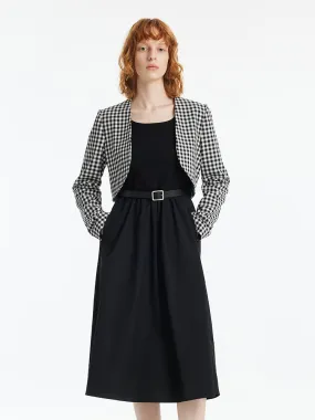 Black And White Check Crop Jacket And Dress Two-Piece Set With Belt