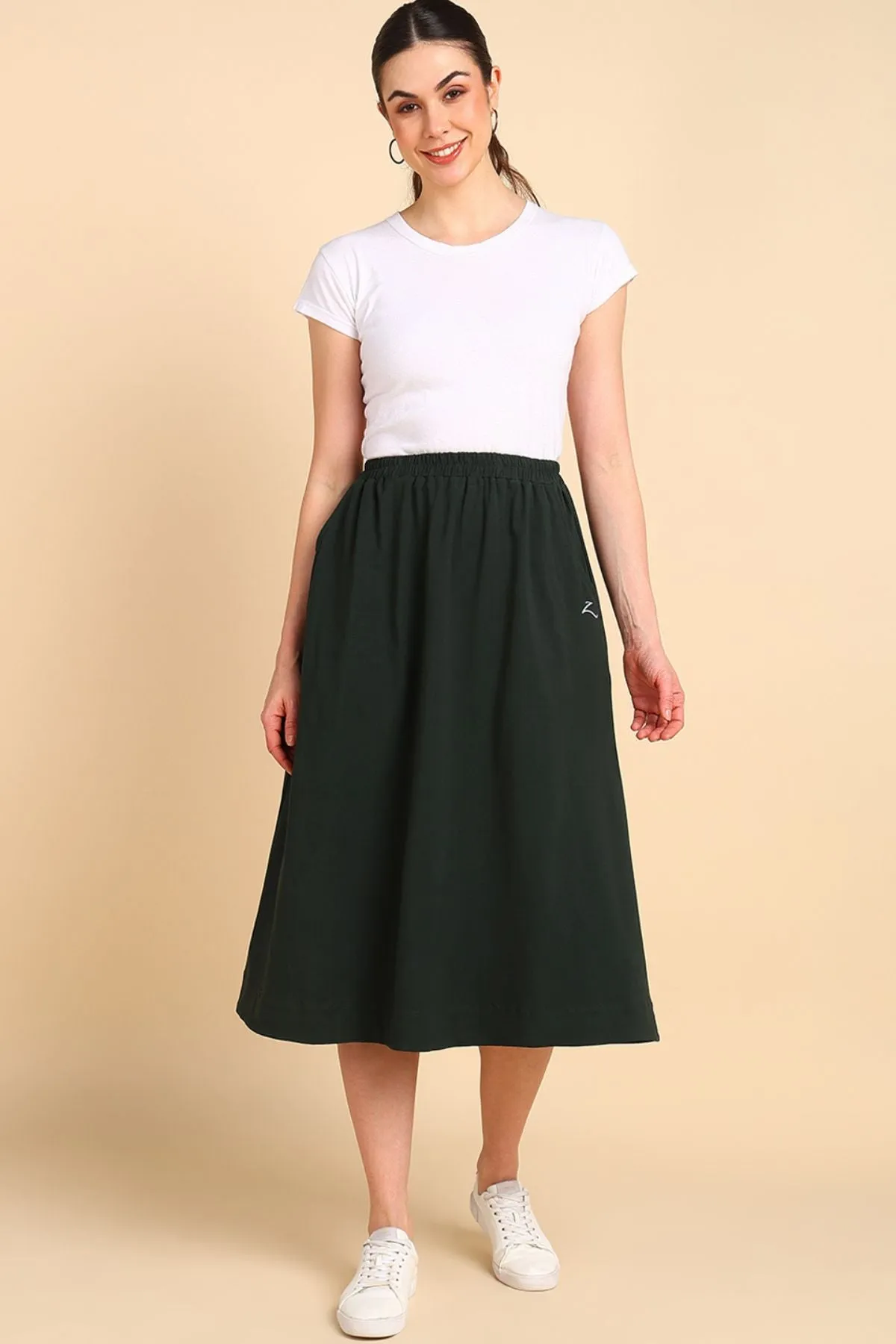 Bottle Green 100% Cotton Jersey Maternity Skirt with Detachable Strap & Pockets