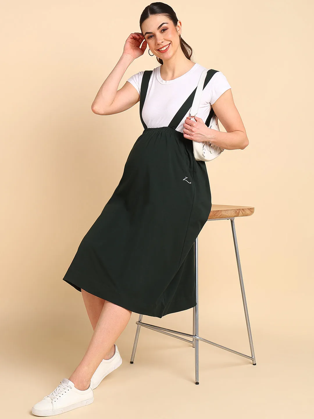 Bottle Green 100% Cotton Jersey Maternity Skirt with Detachable Strap & Pockets