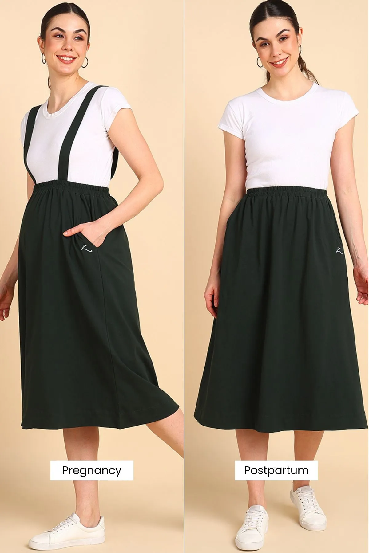 Bottle Green 100% Cotton Jersey Maternity Skirt with Detachable Strap & Pockets