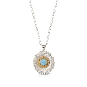 Buccellati - Blossoms Colour - Sterling Silver Pendant Necklace with Light Blue Agate, Diamonds, and Gold Accents