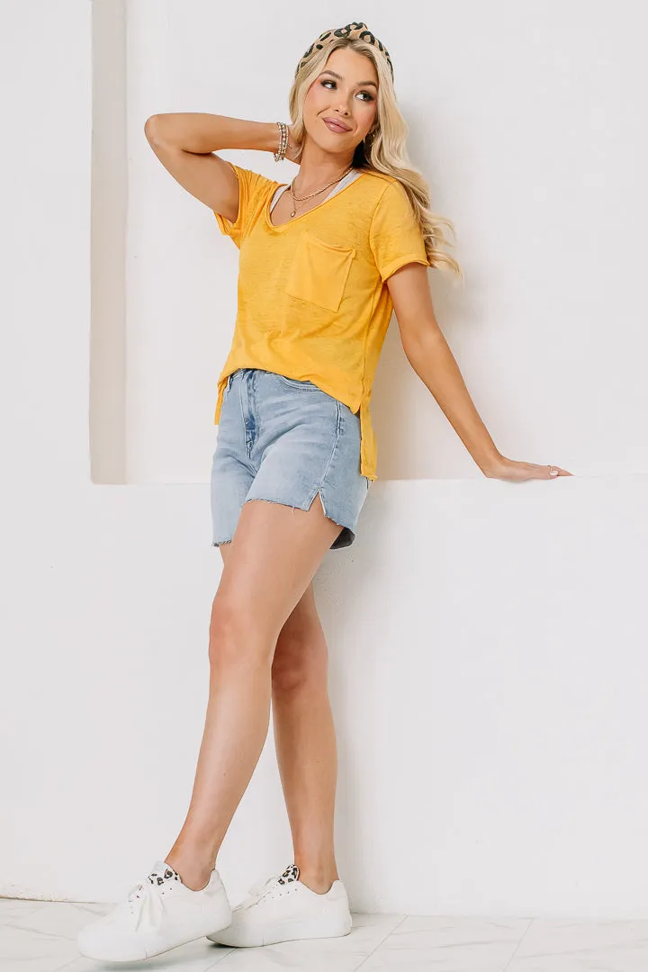 Burnout Melange Pocket Top | Golden Yellow