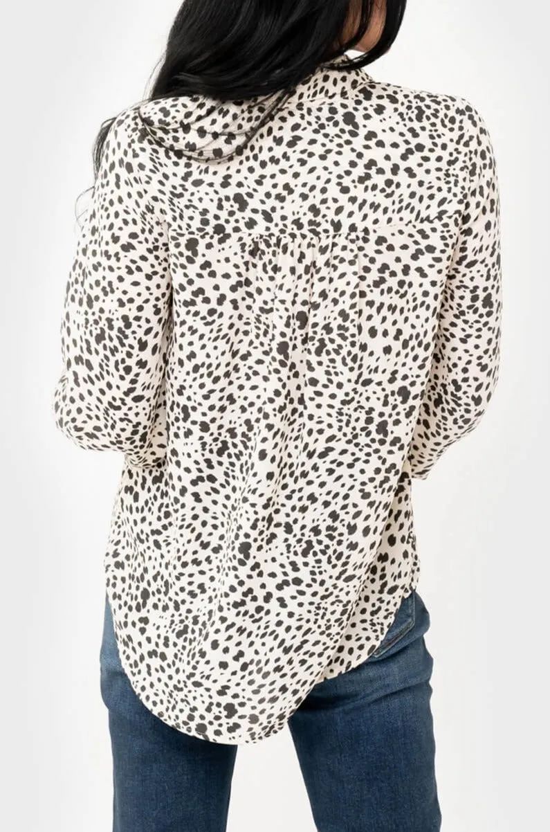 Button Front Blouson Sleeve Blouse