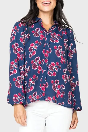 Button Front Blouson Sleeve Blouse