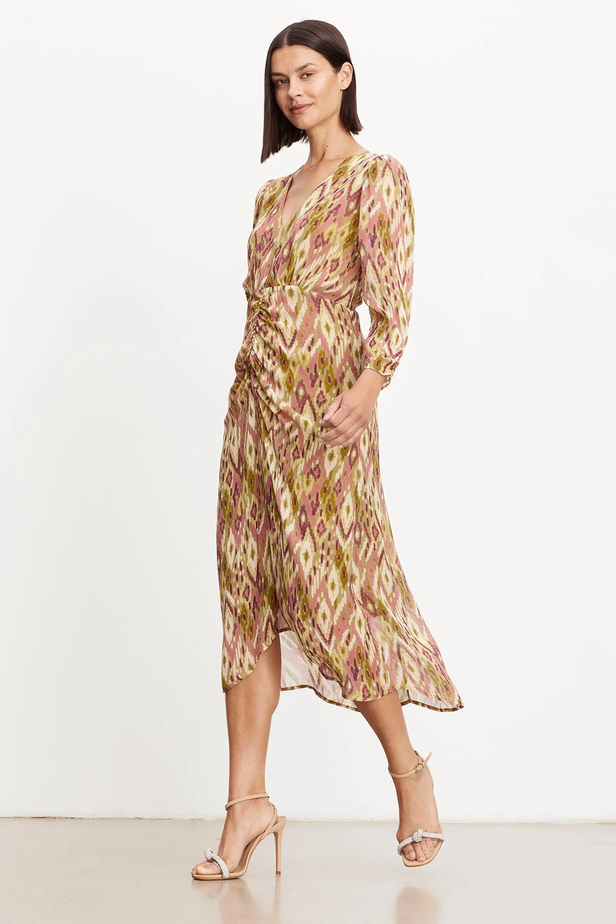 CAILEY PRINTED RUCHED DRESS