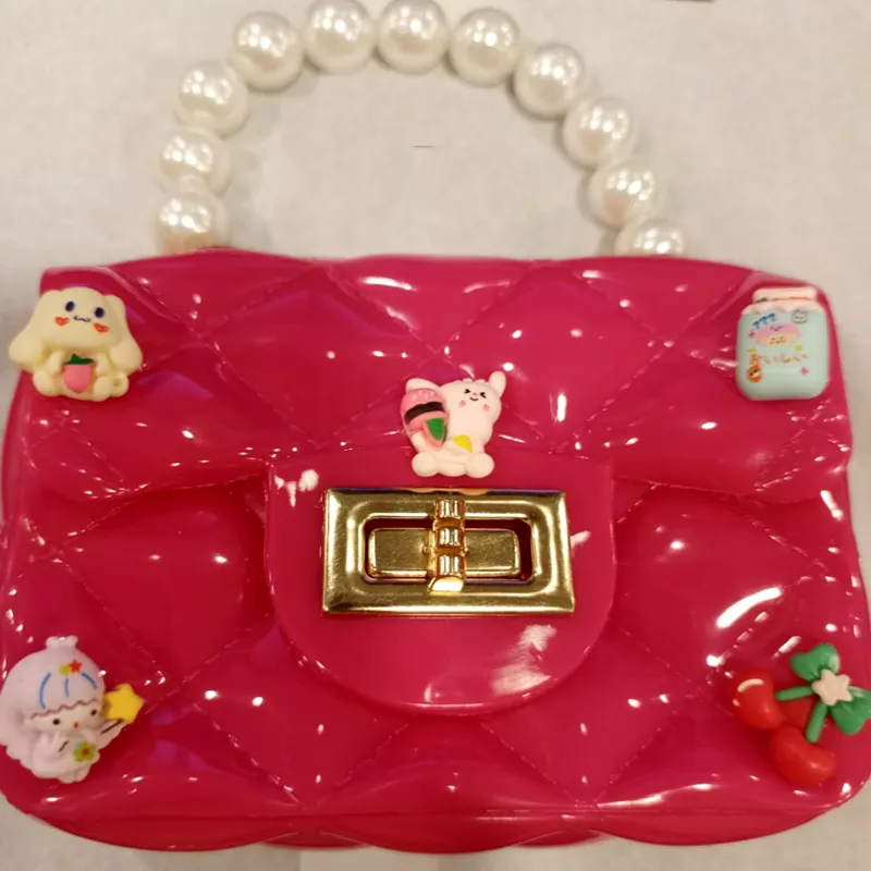 Cartoon Pearl Handle Cute Mini Fibre Jelly Shoulder Bags for Girls