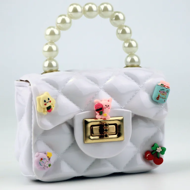 Cartoon Pearl Handle Cute Mini Fibre Jelly Shoulder Bags for Girls