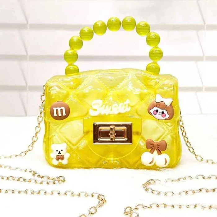 Cartoon Pearl Handle Cute Mini Fibre Jelly Shoulder Bags for Girls